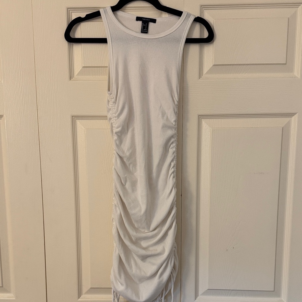Forever 21 White Ruched Midi Dress
